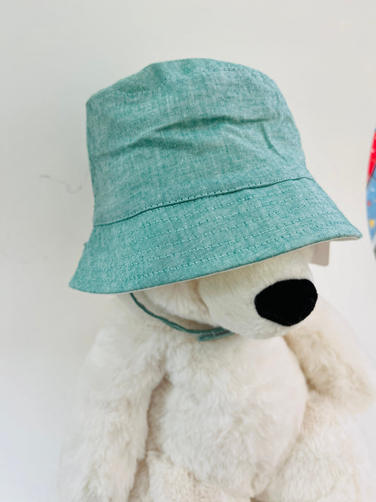 HiHop Chambray Reverse Green/White Denim Bucket Hat 3-4YR