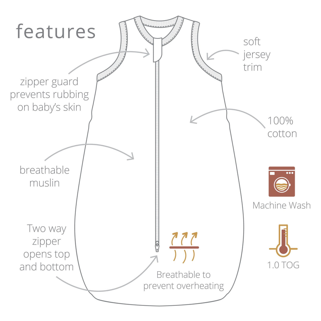 Muslin Sleep sack 1.0Tog Lulujo 0-6 months info