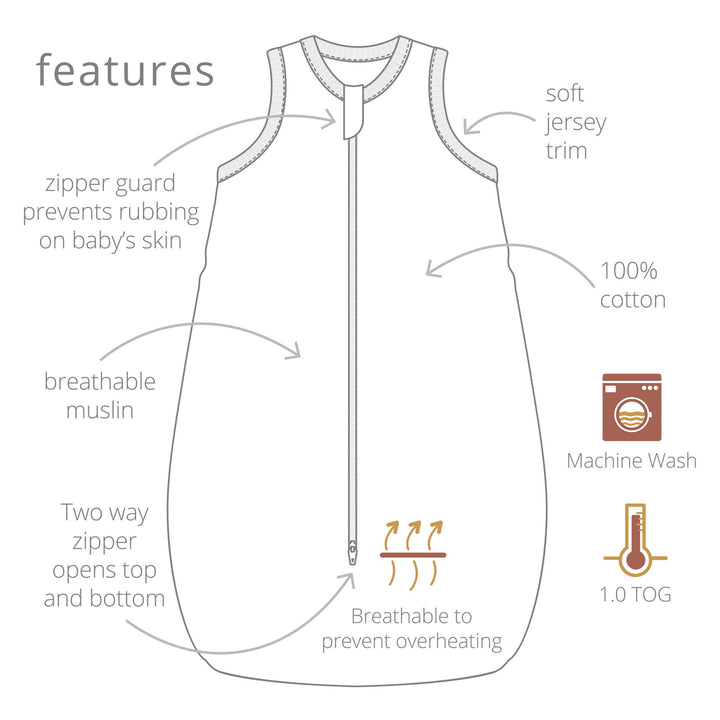 Muslin Sleep sack 1.0Tog Lulujo 0-6 months info