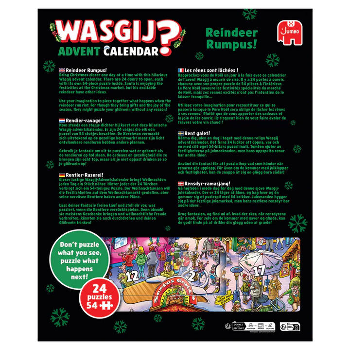 Wasgij? Advent Calendar Reindeer Rumpus packaging with puzzle images and text.
