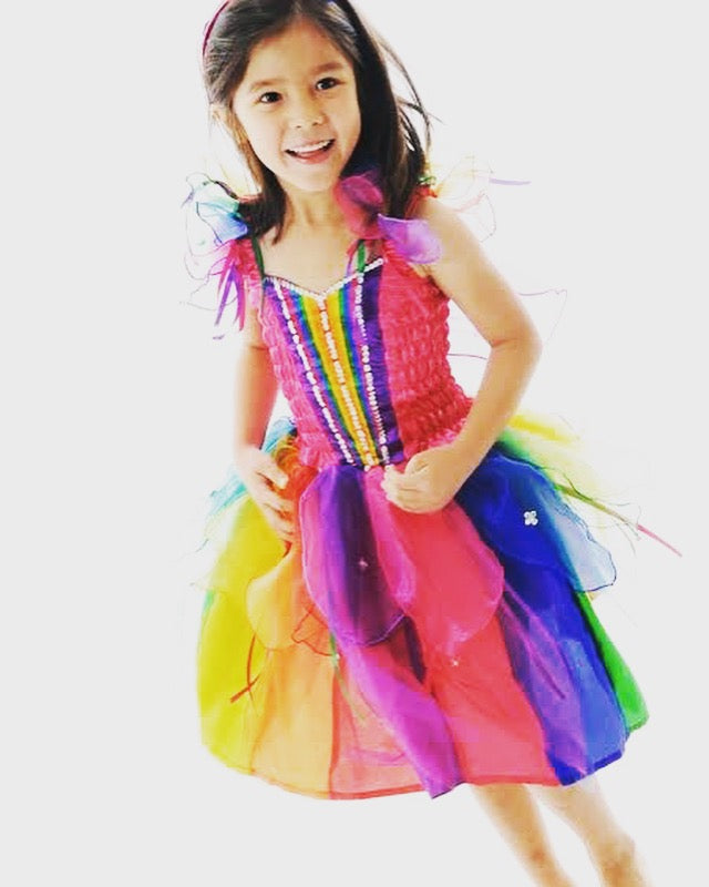 Rainbow Ribbon Fairy Dress large – Kidzstuffonline
