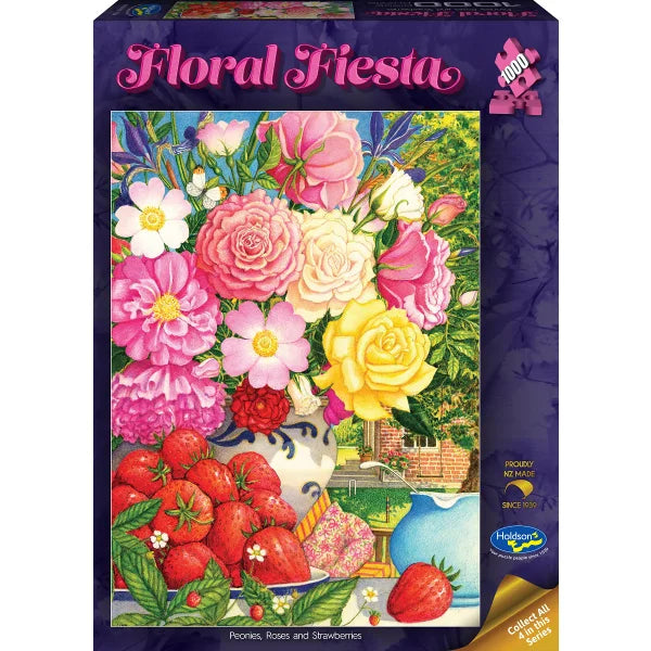 1000 Piece Puzzle Floral Fiesta - Peonies, Roses and Strawberries