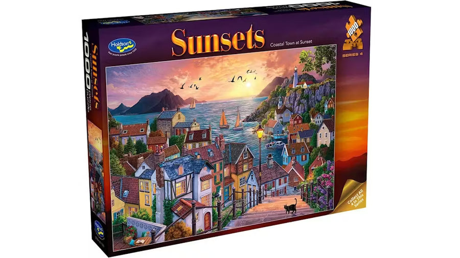 1000-Piece-Puzzle-Sunsets-coastal-town-at-sunset
