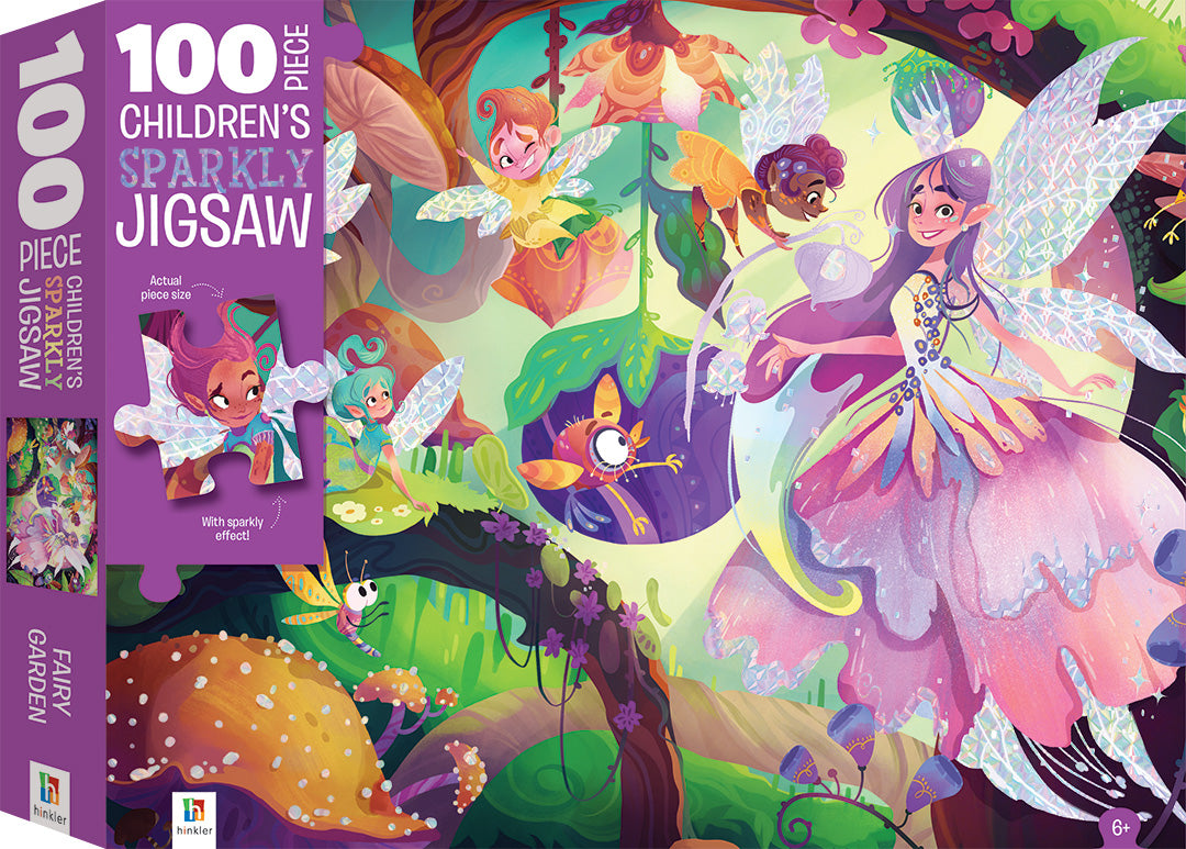 Children's sparkly jigsaw puzzle box with fairies and garden design
