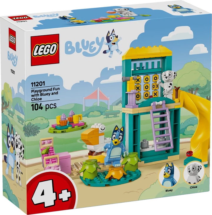 LEGO Bluey playground set packaging with characters and play elements.
