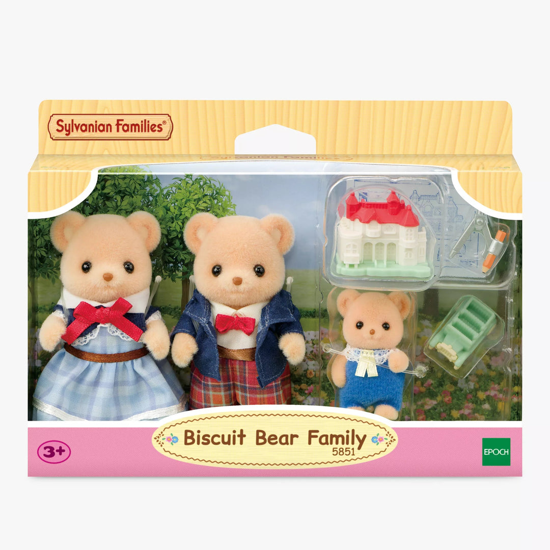 Packaged Sylvanian Families Biscuit Bear Family set on a white background