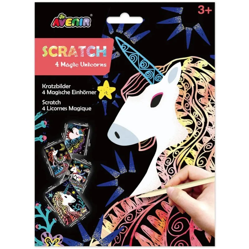 ALLIGATOR Unicorns Scratch Art Pad – Kratzbilder Mit Einhorn-Motiven, Inkl. Holzstift & Bonus-Aktivitäten
