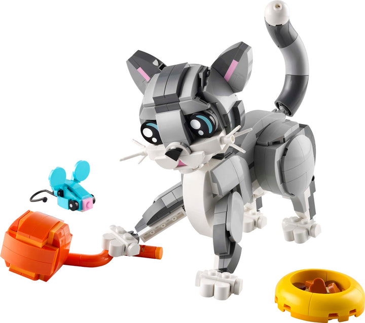 Toy cat figure with accessories on a white background