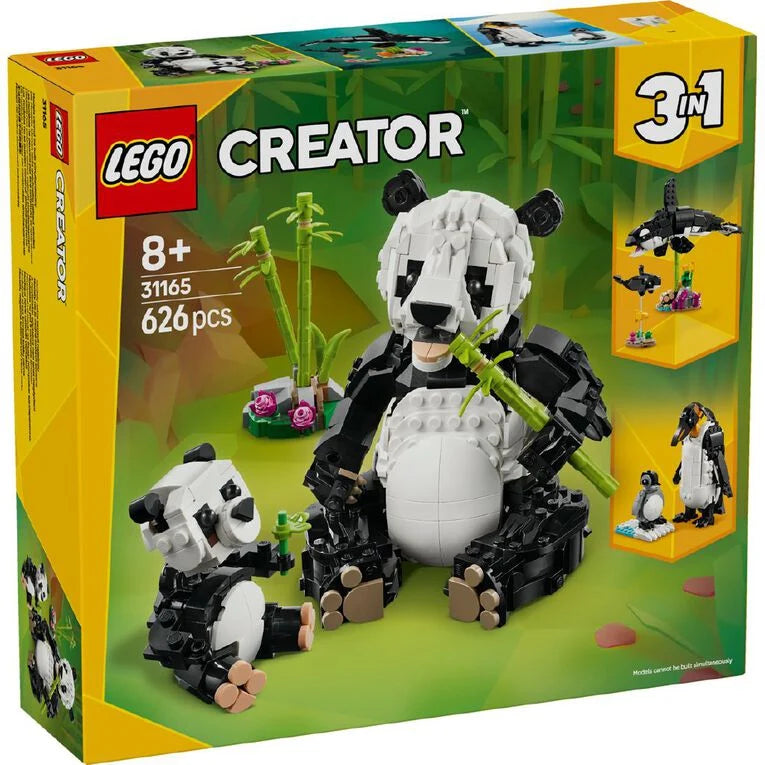 LEGO Creator set packaging featuring a panda design on a green background