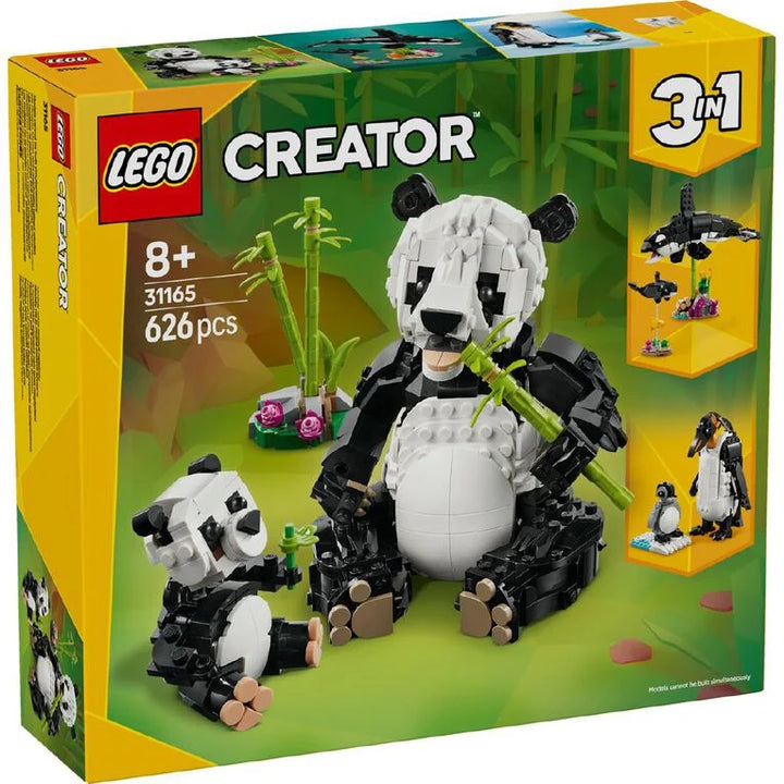 LEGO Creator set packaging featuring a panda design on a green background