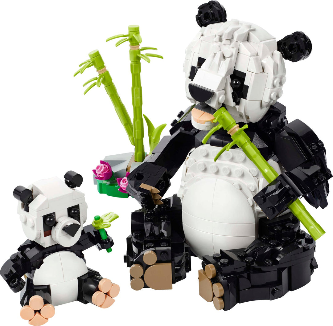 LEGO panda set with two pandas and bamboo on a white background