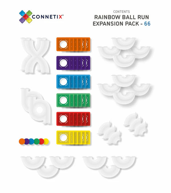 Connetix Tiles 66 Piece Ball Run Expansion Pack contents