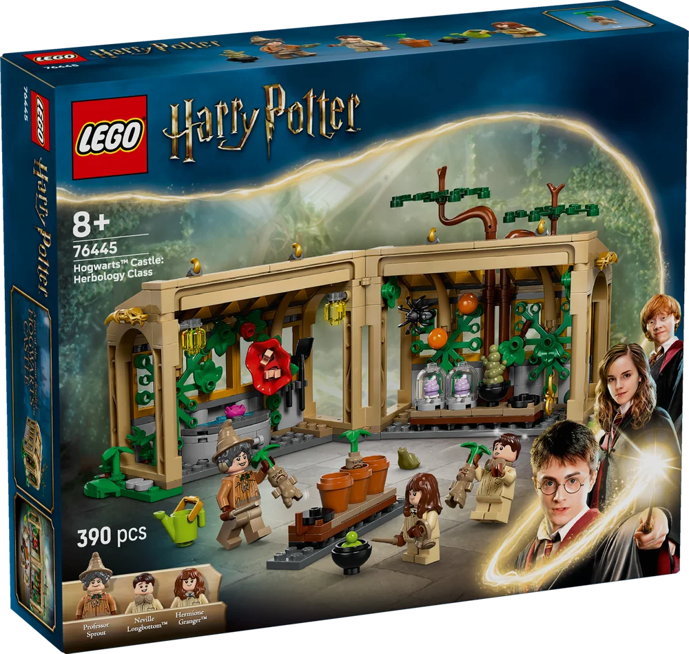LEGO Harry Potter Herbology Class set packaging with characters and plants.