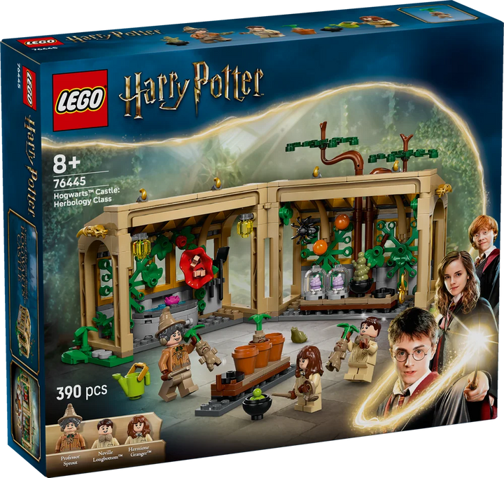 LEGO Harry Potter Herbology Class set packaging with characters and plants.