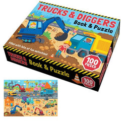 Trucks and Diggers Book and Puzzle