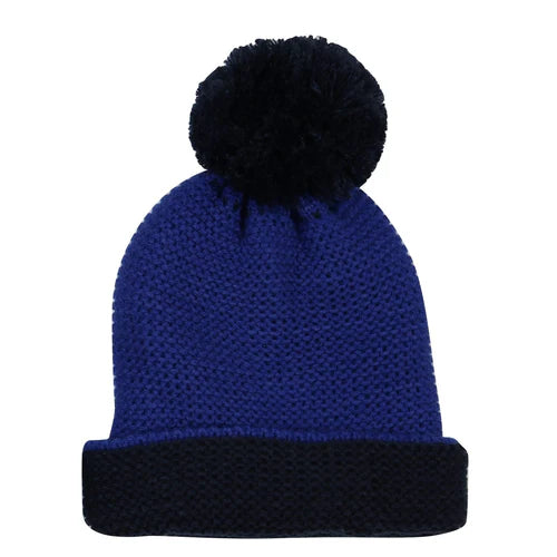 Blue Two Tone Beanie with pom pom Foote Street