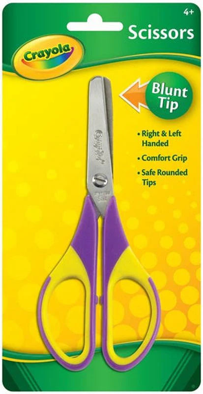 Crayola scissors with blunt tip on a yellow and green packaging