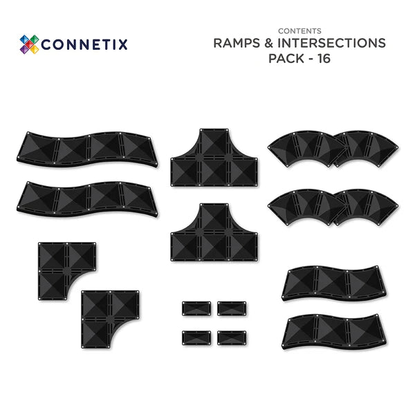 Connetix Roads Ramps and Intersections 16 piece set contents