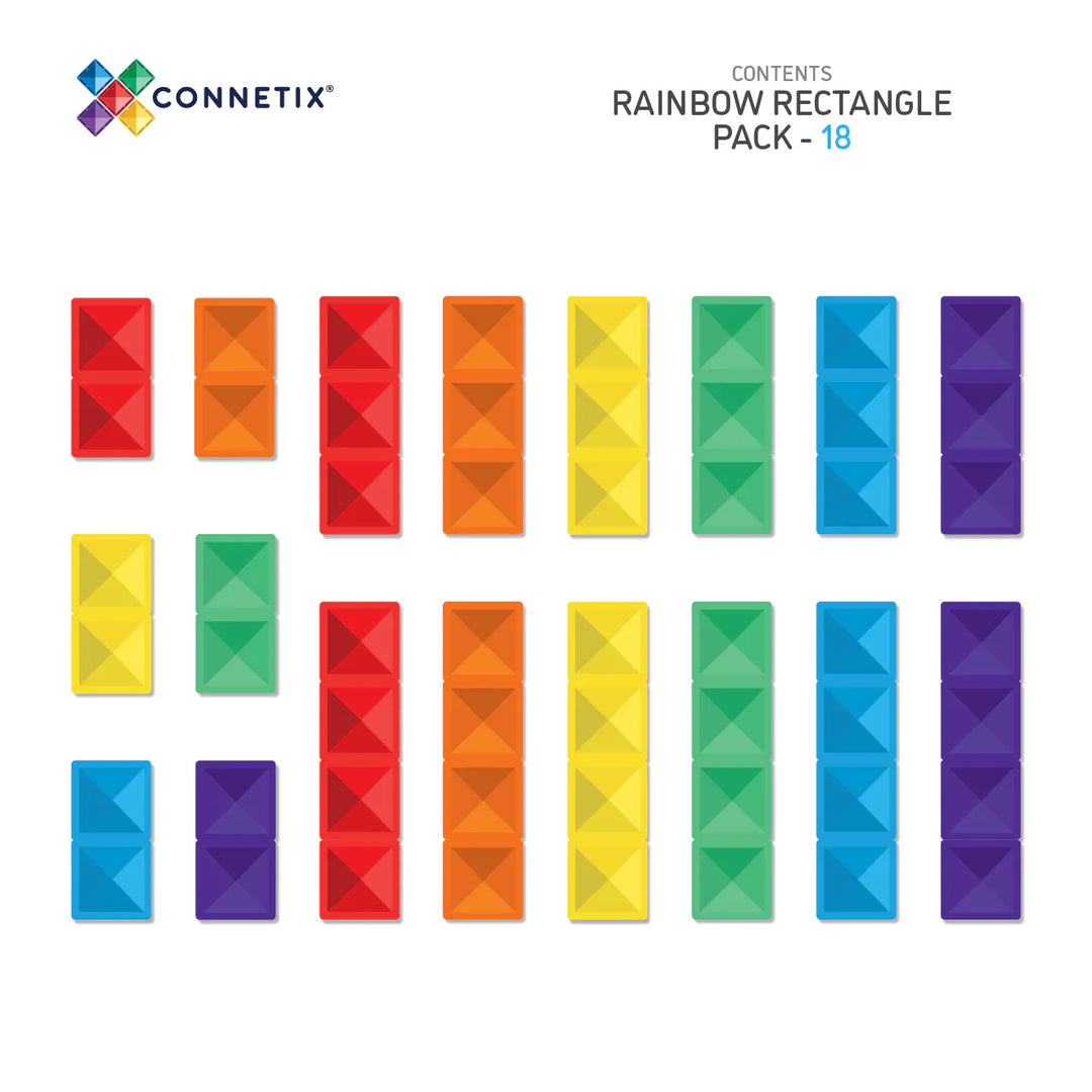 Connetix magnetic tiles Rainbow Rectangle 18 piece contents