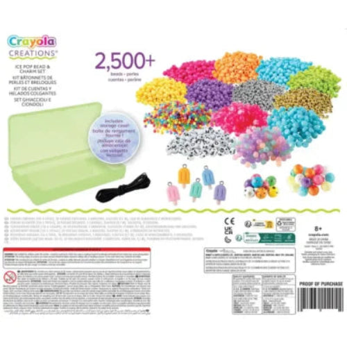 Crayola Creations ice pop bead & charm kit packaging with colorful beads and tools.