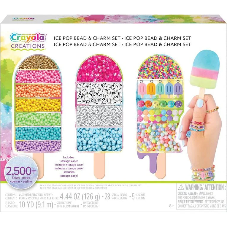 Crayola Creations Ice Pop Bead & Charm Set packaging with colorful beads and charms.