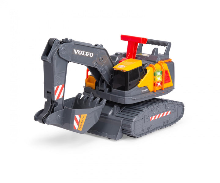 dickie power Toy excavator with Volvo branding on a white background