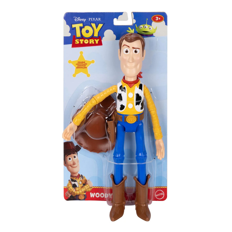 Toy Story Woody action figure in packaging with Disney and Pixar logos.