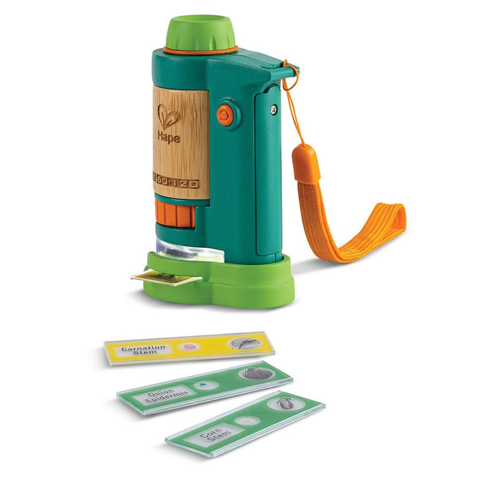 Hape Field Microscope 60x-120x with green and orange design on a white background