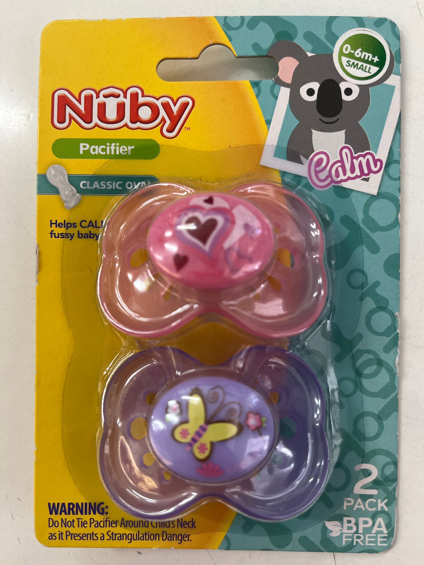 Nuby pacifier 0-6m 2pk pink purple colours