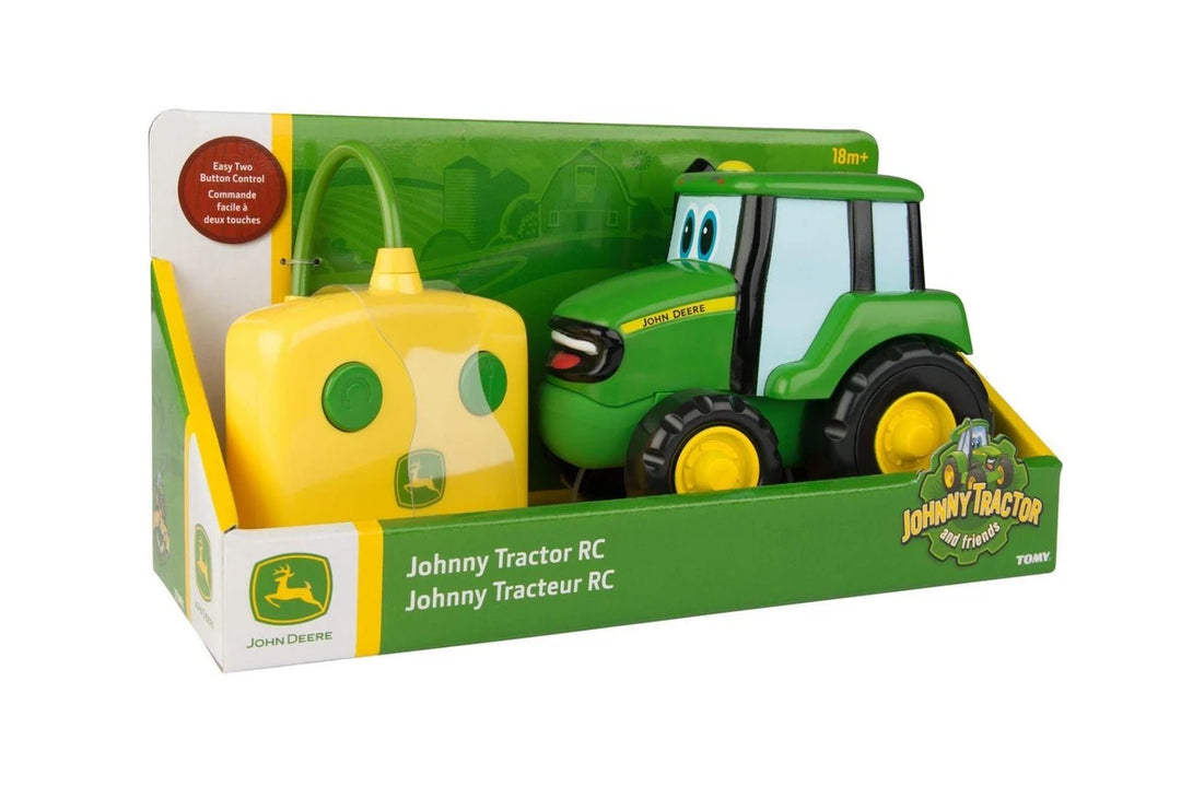 John Deere Johnny Tractor RC toy set in packaging on a white background