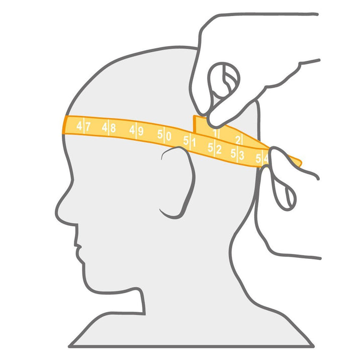 Illustration of a head measurement with a tape measure on a white background