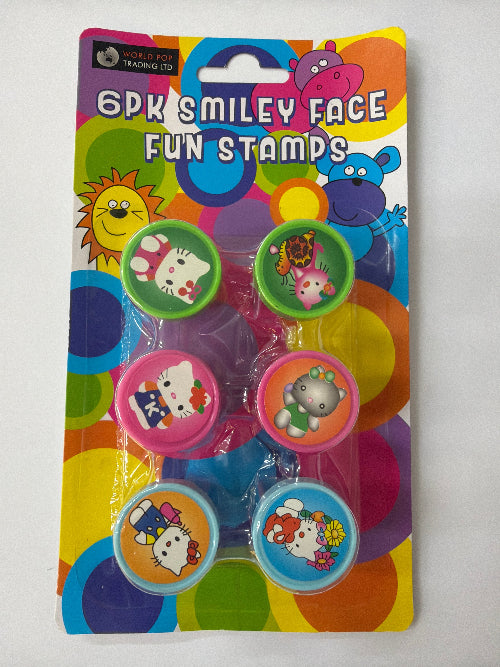 Pack of smiley face fun stamps with colorful design on a white background