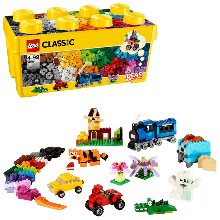 LEGO Classic building block set with various models on a white background