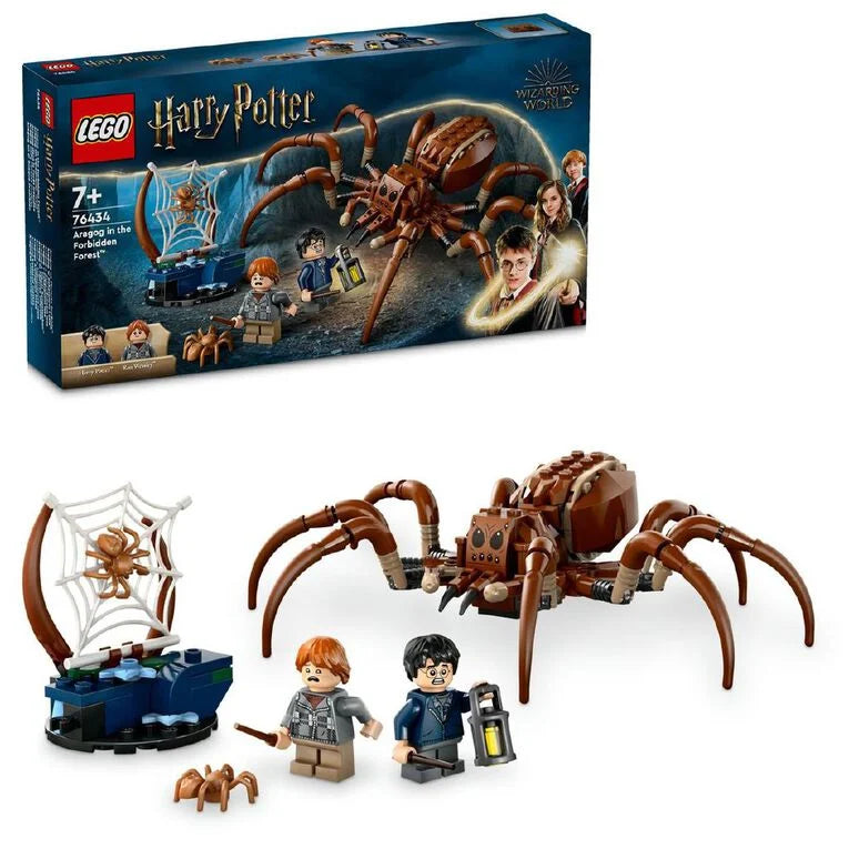 LEGO Harry Potter set with spider and characters on a white background