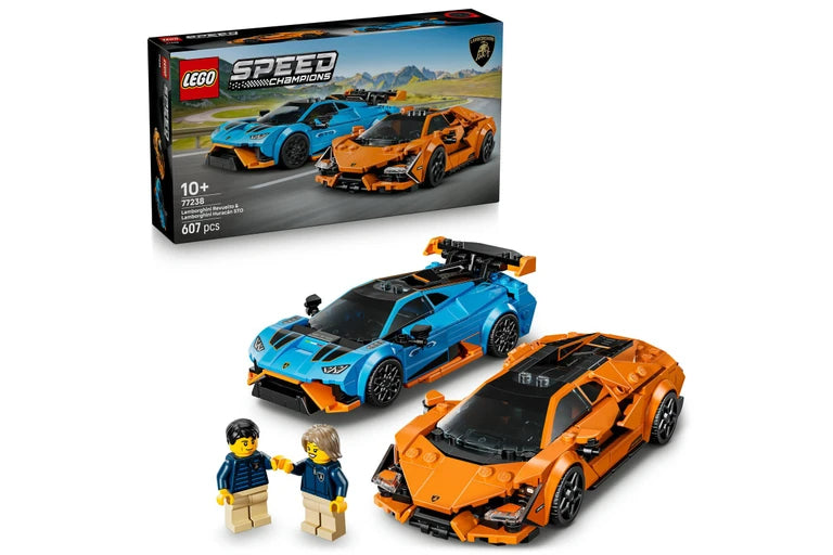 LEGO Speed Champions Lamborghini set with two cars and packaging on a white background