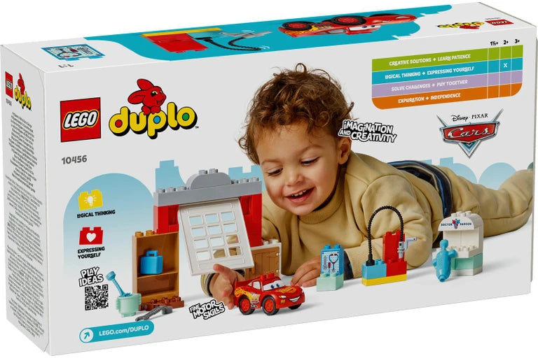 LEGO Duplo packaging with a child playing and toy cars, featuring the LEGO and Disney Pixar logos.