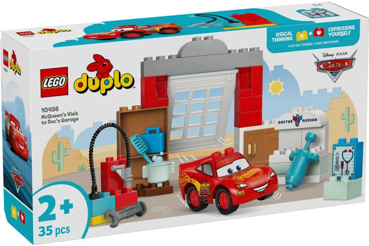 LEGO Duplo toy set packaging featuring a garage and car, with Disney Pixar branding.