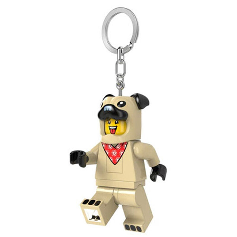 LEGO pug character keychain on a white background