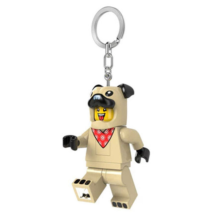 LEGO pug character keychain on a white background