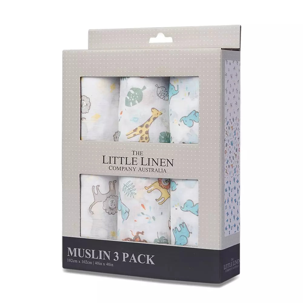 The Little Linen Company - Muslin 3 Pack - Safari Bear