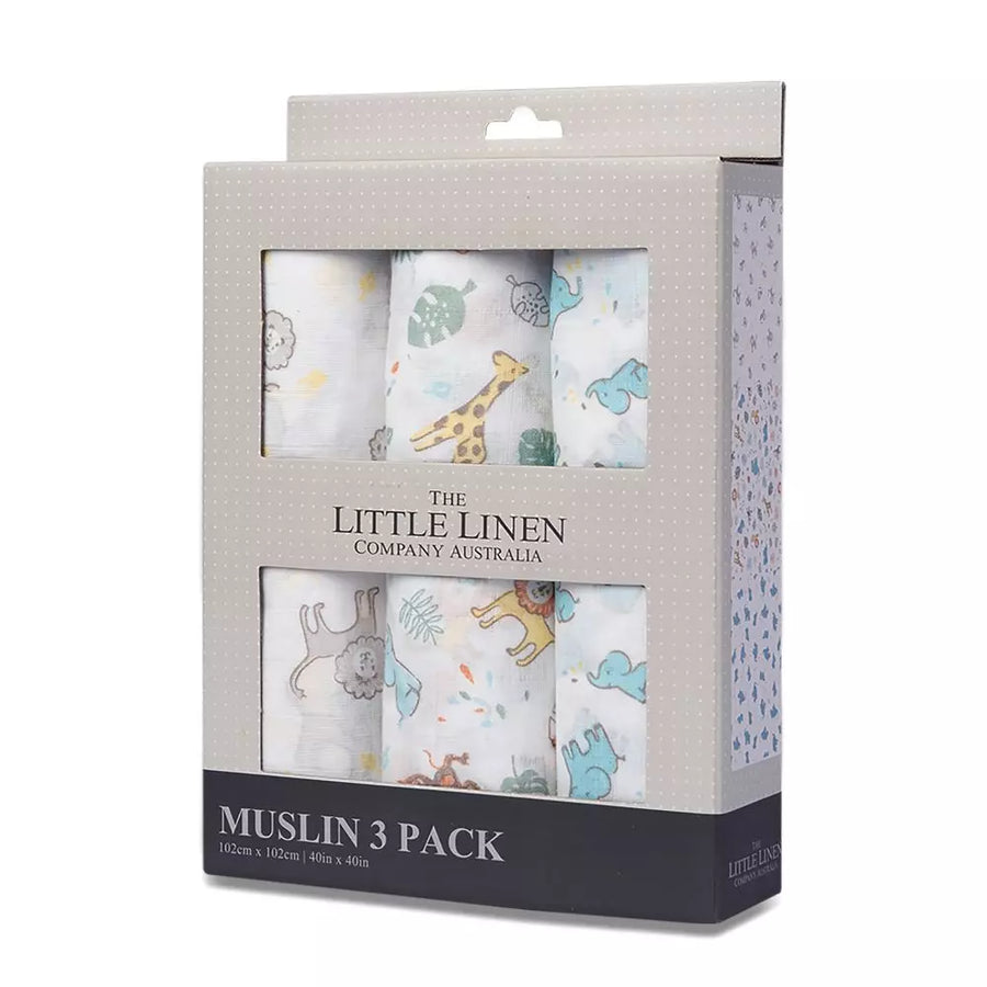 The Little Linen Company - Muslin 3 Pack - Safari Bear