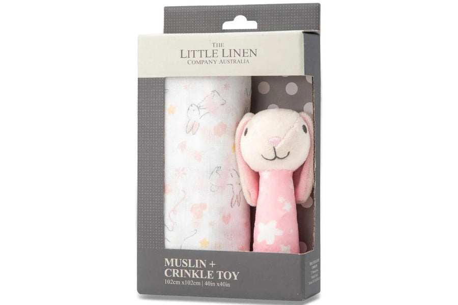 Little Linen Muslin Wrap & Crinkle Toy Ballerina Bunny