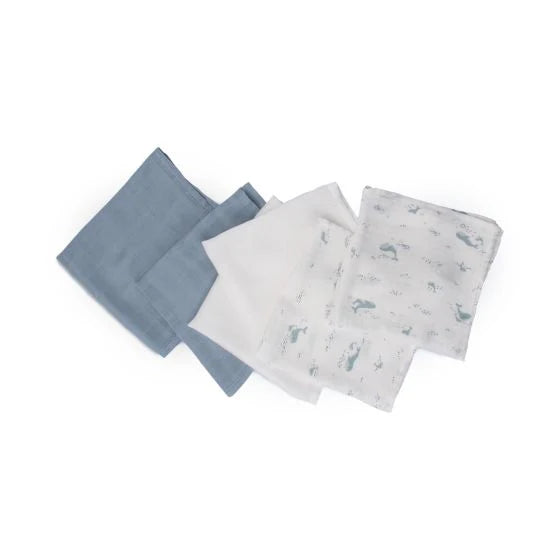 Little Linen Little Bamboo Muslin Washers 6Pk - Retro Blue