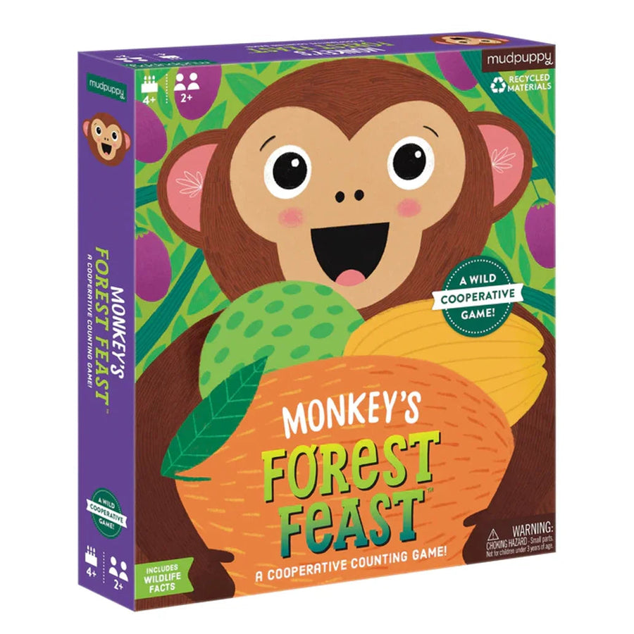 Board game box for 'Monkey's Forest Feast' with a monkey illustration on a white background Monkeys forest feast Cooperative Game