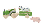 Wooden tractor with farm animals