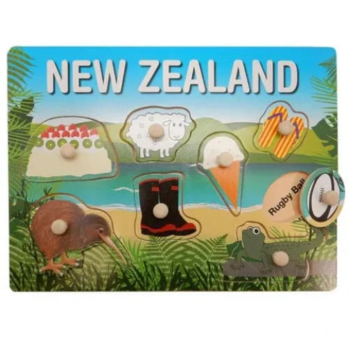 New Zealand-themed peg puzzle  on a scenic background