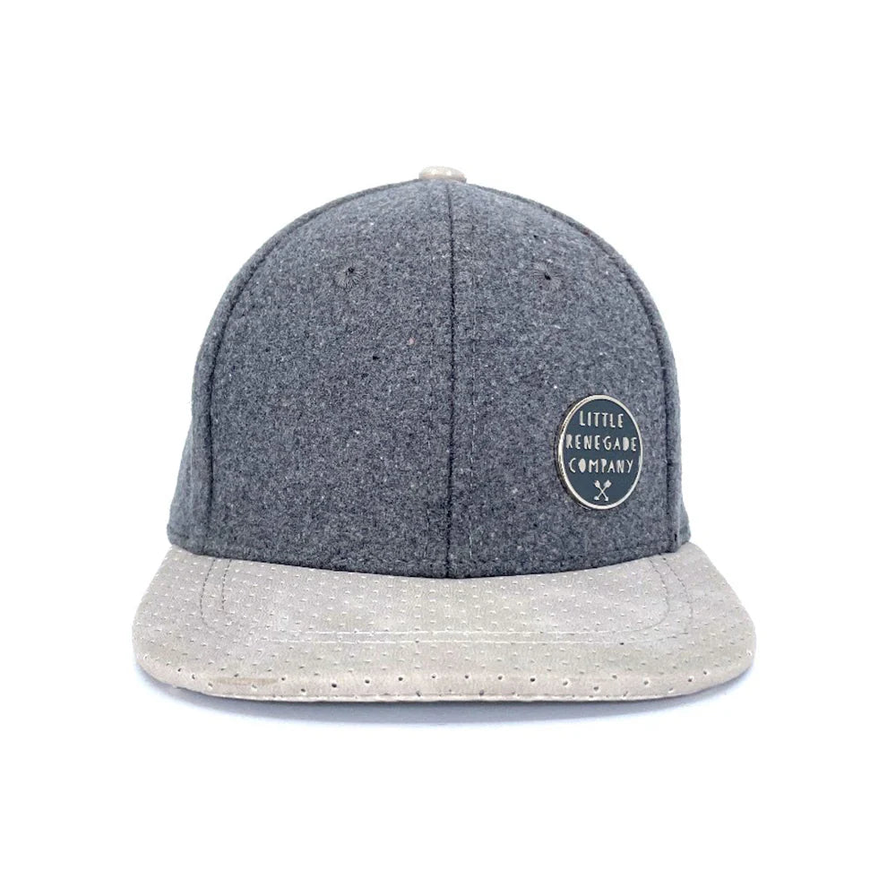 Gray and beige cap with a logo on a white background princeton cap