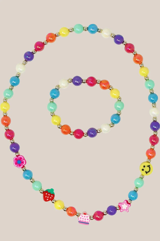 Pink Poppy Rainbow Smiley Face Necklace And Bracelet Set