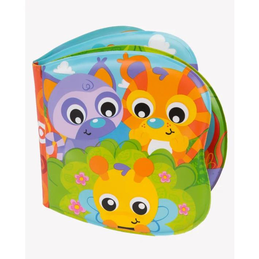 Colorful children's book with cartoon animals on a white background