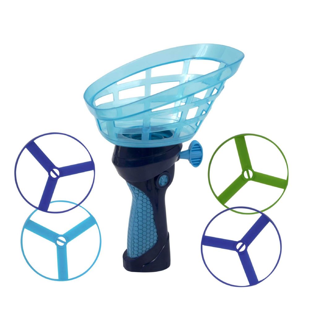 Blue ripcord device with a disks on a white background